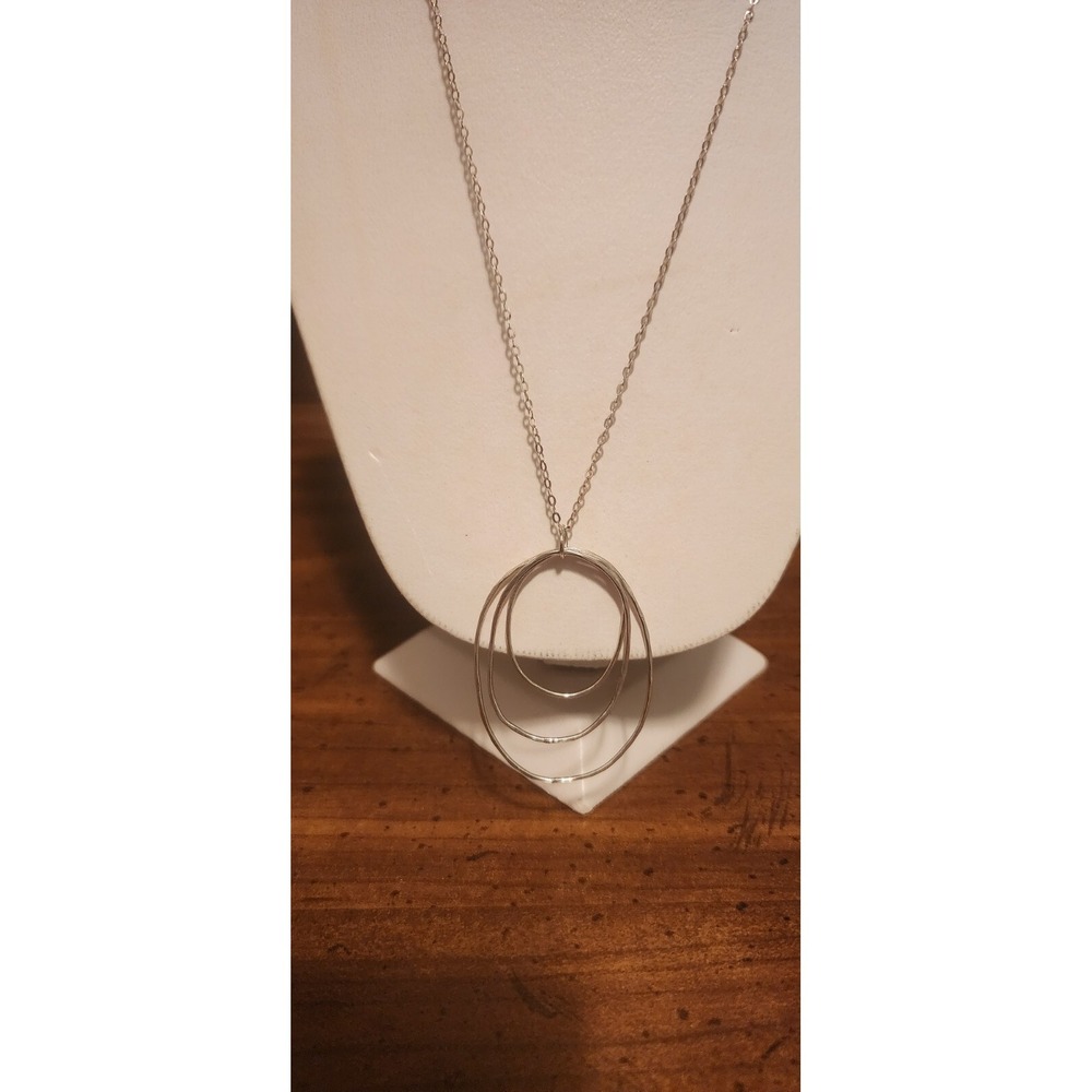 Sterling Silver Necklace Triple Circle Pendant‎ JCJ 925 17 Inches